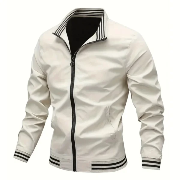 Men's Stand Collar Striped Zipper Jacket - Image 5