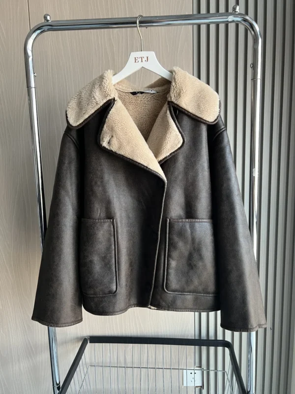 Women's Double-Sided Collar Oversized Long-Sleeve Jacket Warm Fall Winter Coat - Image 5