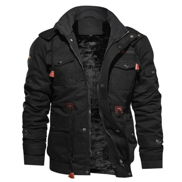 Men's Plush Thickened Hooded Winter Jacket Tactical Bomber Coat - Image 2