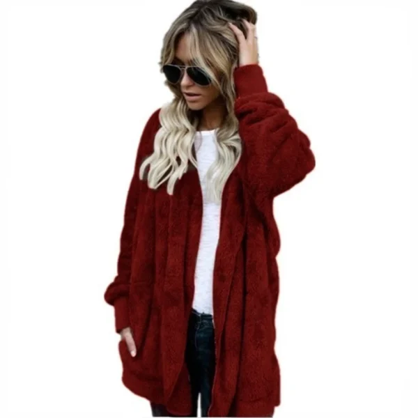 Women's Double Fleece Cardigan Jacket Plush Hooded Oversized Coat - Image 3