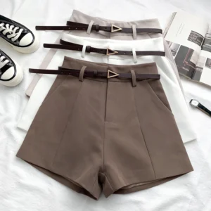 Women's High Waist A Line Shorts with Belt