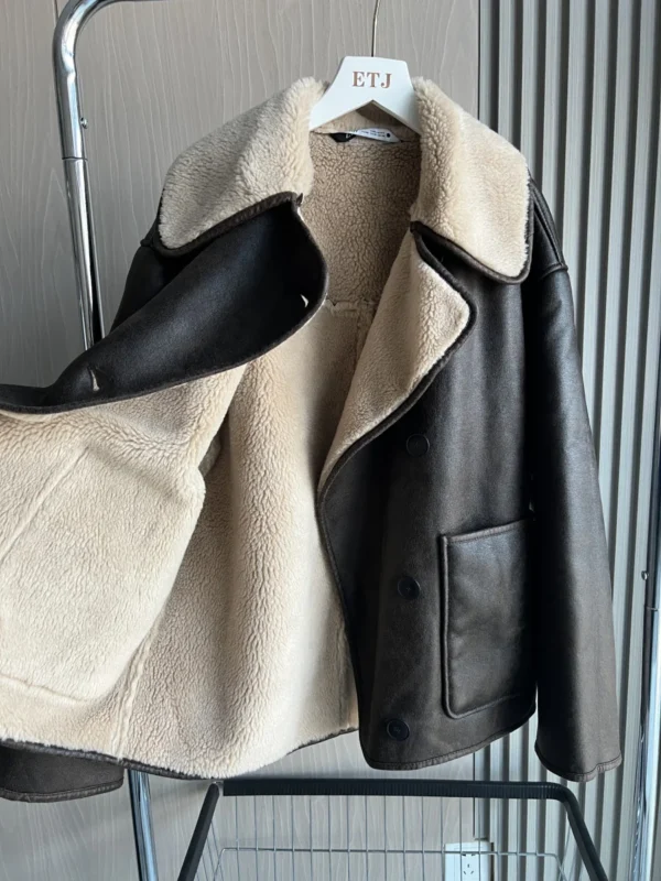 Women's Double-Sided Collar Oversized Long-Sleeve Jacket Warm Fall Winter Coat - Image 6