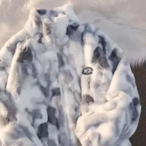 Women's Tie Dye Lamb Fleece Jacket Plush Zipper Harajuku Thick Coat