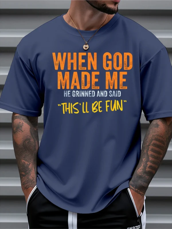 When God Made Me" Print Cotton T-Shirt for Men