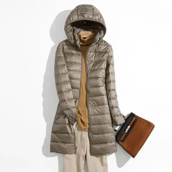 Plus Size Ultra Lightweight Long Puffer Jacket Hooded Korean Coat - Image 2