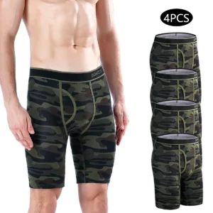 4-Pack Men's Cotton Open-Front Long Boxer Shorts