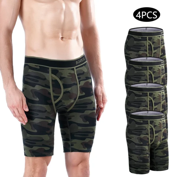 4-Pack Men's Cotton Open-Front Long Boxer Shorts