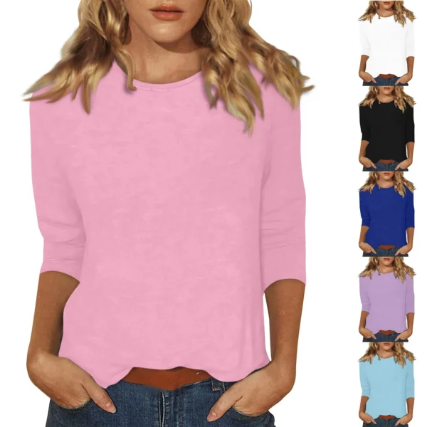 Women's Solid Color Three-Quarter Sleeve T-Shirt - Image 2