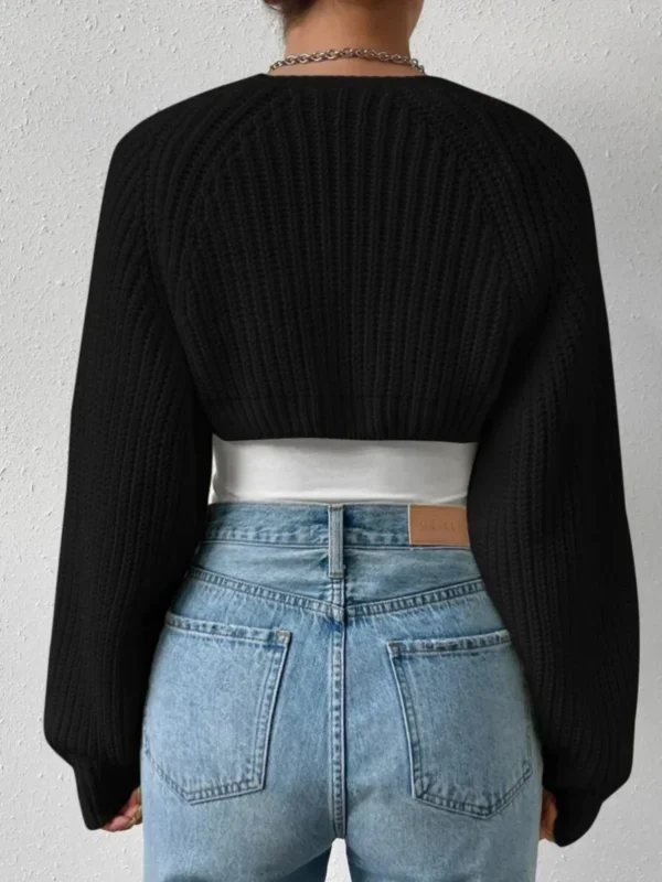 Women's Open Front Crochet Cardigan Ribbed Knit Shrug - Image 2
