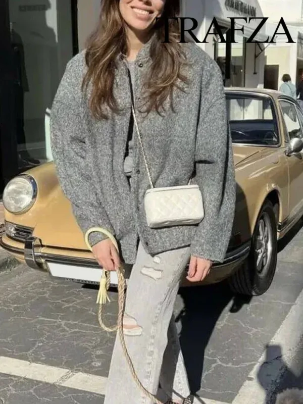 Women's Winter Street Jacket Single-Breasted Pocket Cardigan Top - Image 3