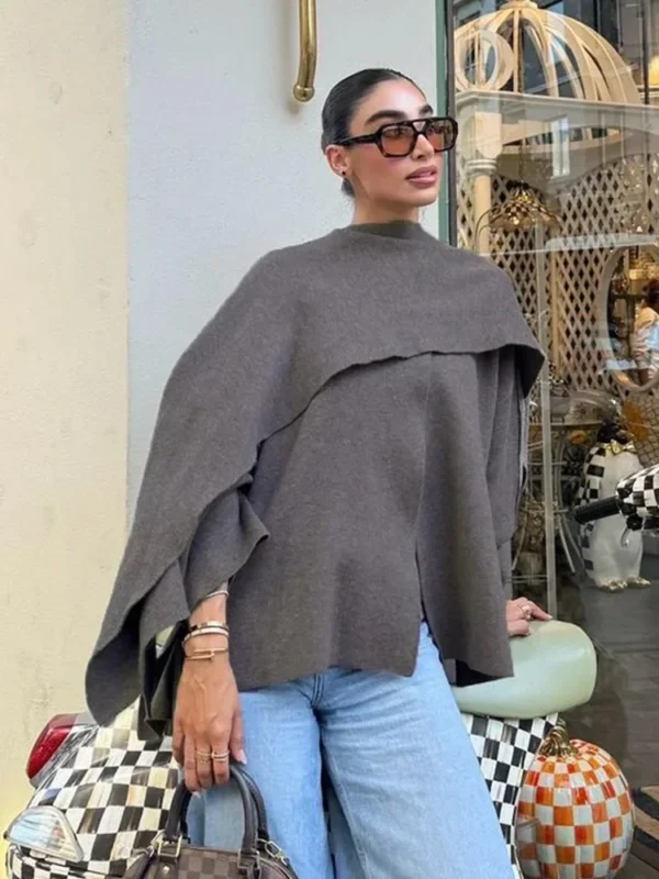 Women's Asymmetric Split Knitted Jacket Oversized Scarf Coat - Image 6