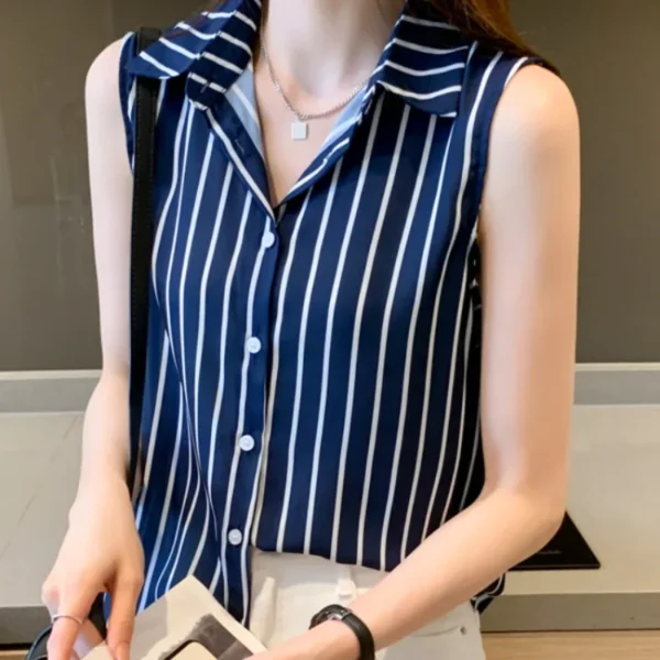 Women's Chiffon Sleeveless Striped Blouse - Image 5