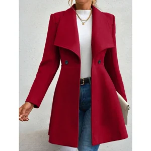 Mia Muse Women's Solid Color Lapel Button-Up Work Coat