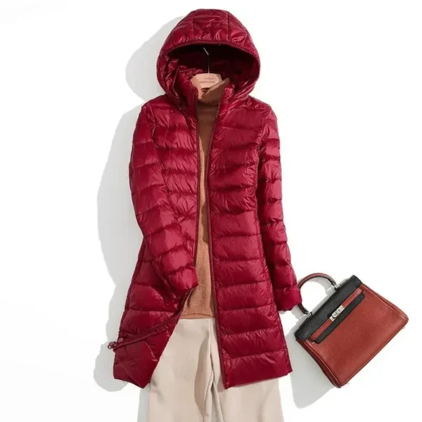 Plus Size Ultra Lightweight Long Puffer Jacket Hooded Korean Coat - Image 5