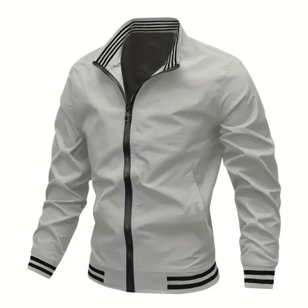 Men's Stand Collar Striped Zipper Jacket - Image 3
