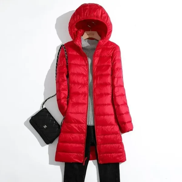 Plus Size Ultra Lightweight Long Puffer Jacket Hooded Korean Coat - Image 6