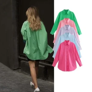 Women's Oversized 100% Cotton Long Sleeve Shirt