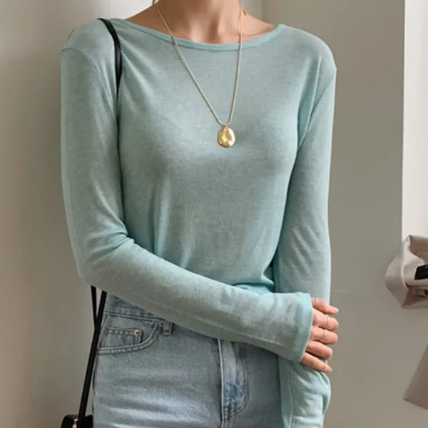 Women's See-Through Long Sleeve Slim Tee - Image 2