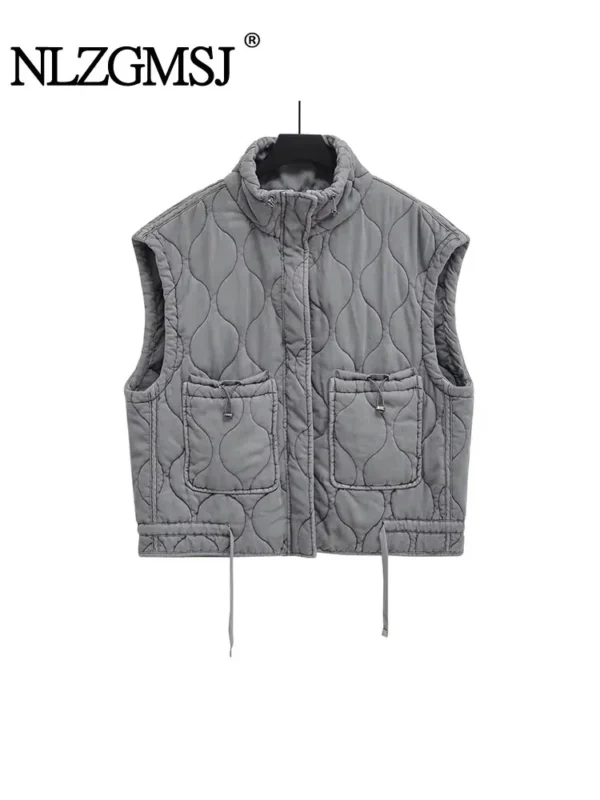 Women's Lightweight Sleeveless Cotton Vest Coat with Standing Collar and Pockets - Image 5