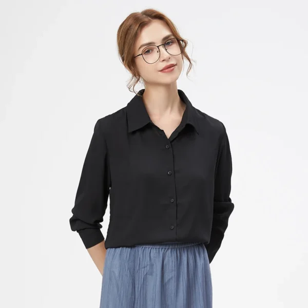 Women's Solid Color Chiffon Long Sleeve Blouse - Image 6