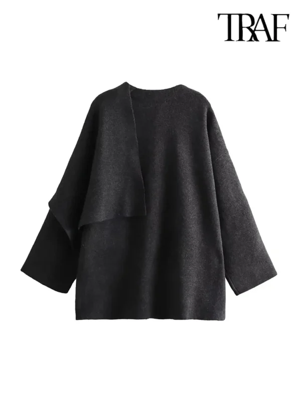 Women's Asymmetric Split Knitted Coat Loose Warm Elegant Commuter Jacket - Image 4