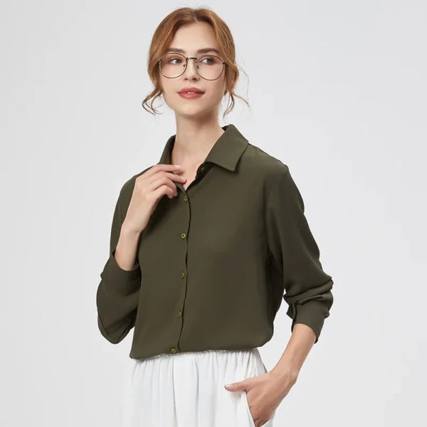 Women's Solid Color Chiffon Long Sleeve Blouse - Image 3