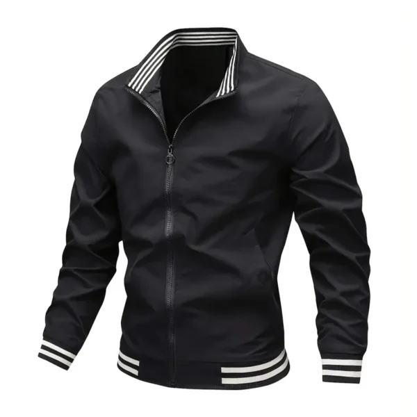 Men's Stand Collar Striped Zipper Jacket - Image 2