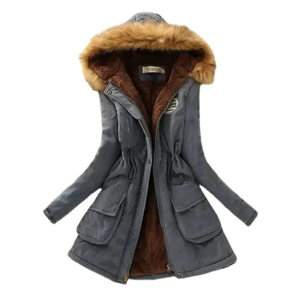 Women's Padded Cotton Jacket Slim Fit Embroidery Hooded Parka Warm Overcoat - Image 5