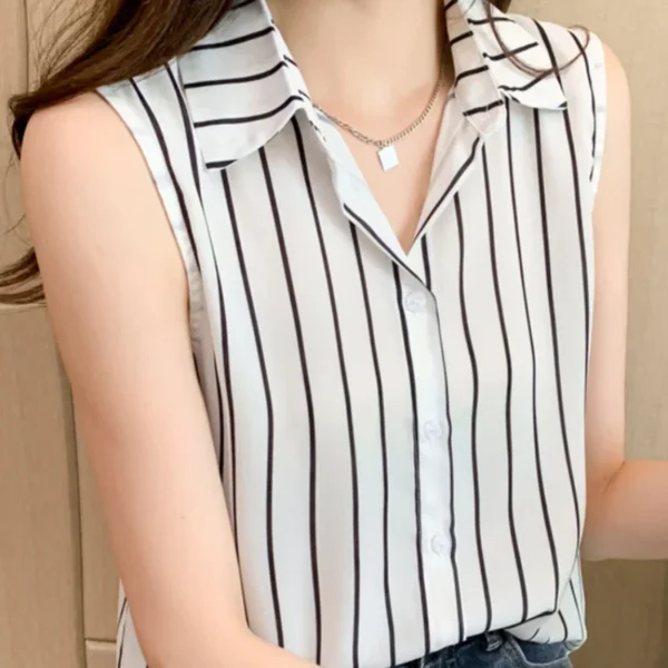 Women's Chiffon Sleeveless Striped Blouse - Image 4