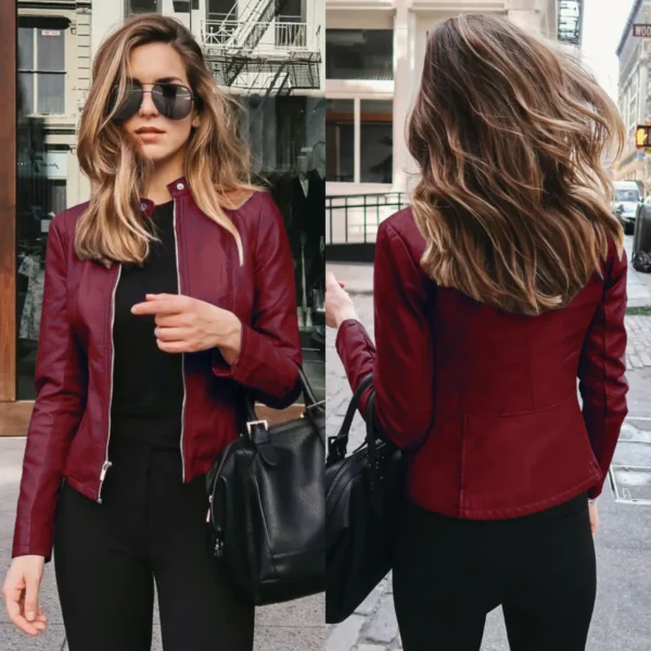 Women's Large Size PU Leather Jacket Slim Street Elegant Top - Image 5