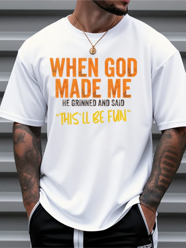 When God Made Me" Print Cotton T-Shirt for Men - Image 5