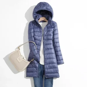 Plus Size Ultra Lightweight Long Puffer Jacket Hooded Korean Coat