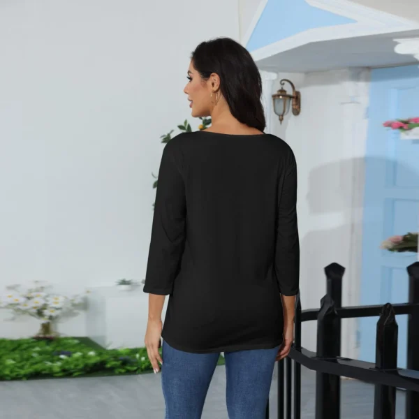 Women's Solid Color Three-Quarter Sleeve T-Shirt - Image 3