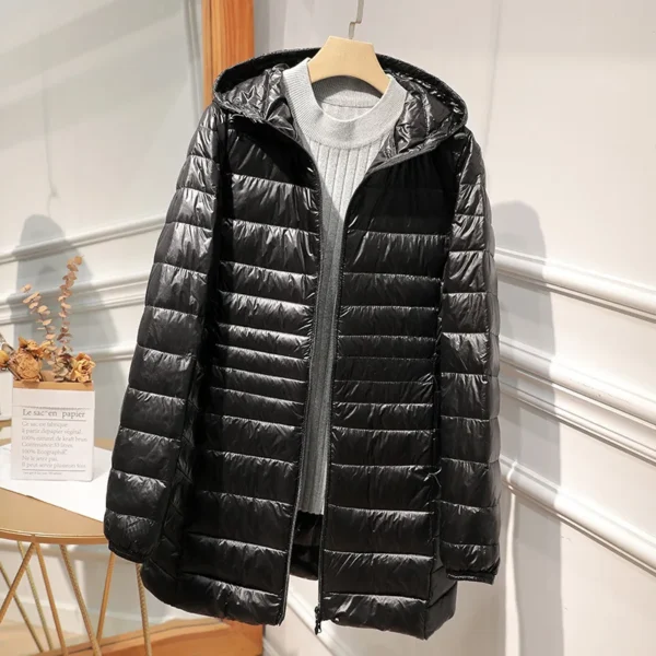 Women's Long Warm Down Coat with Storage Bag Hip-Length Light Jacket - Image 6