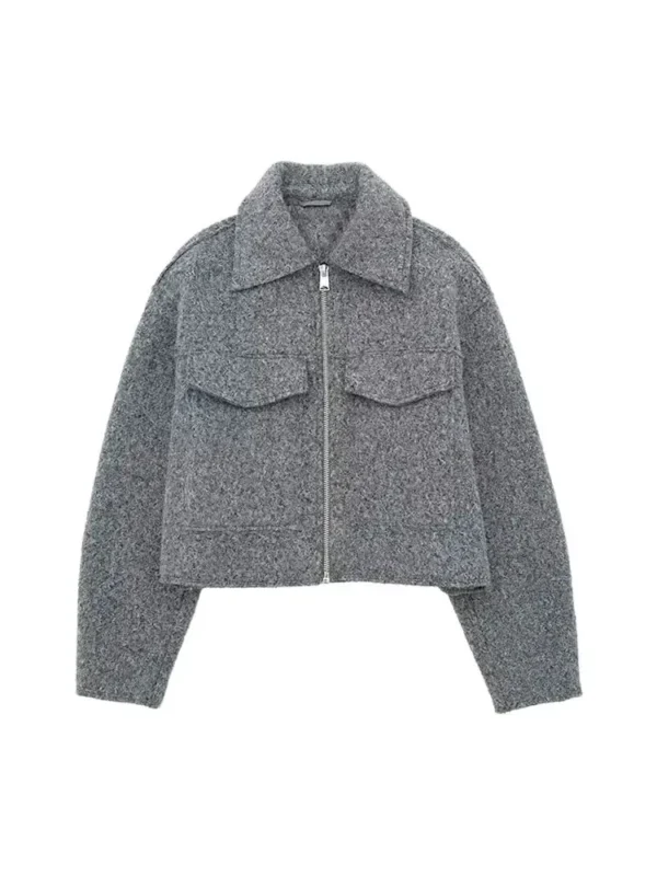 Women's Cropped Jacket with Patch Pockets - Image 3