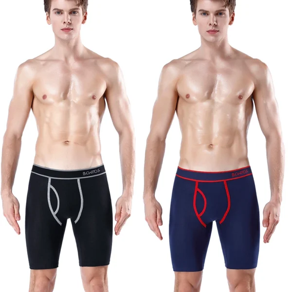 4-Pack Men's Cotton Open-Front Long Boxer Shorts - Image 4