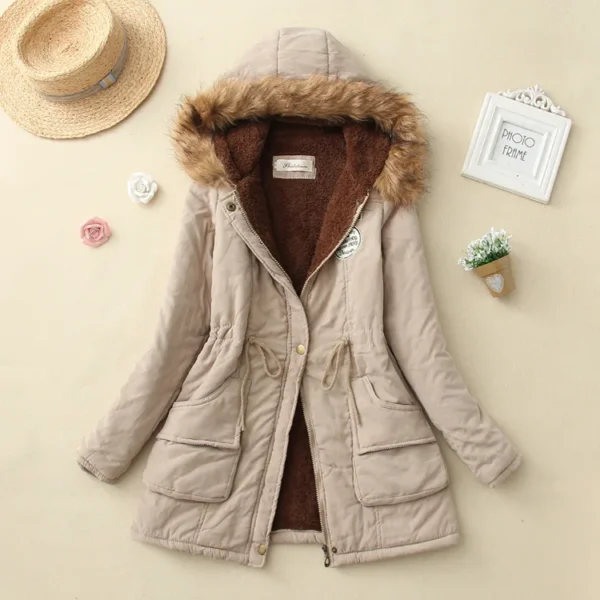 Women's Padded Cotton Jacket Slim Fit Embroidery Hooded Parka Warm Overcoat - Image 6