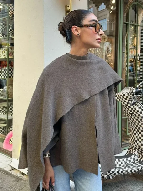 Women's Asymmetric Split Knitted Jacket Oversized Scarf Coat - Image 5