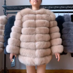 Women's Natural Fox Fur Long Coat 70cm 4-in-1 Fast Shipping Winter Warm Jacket