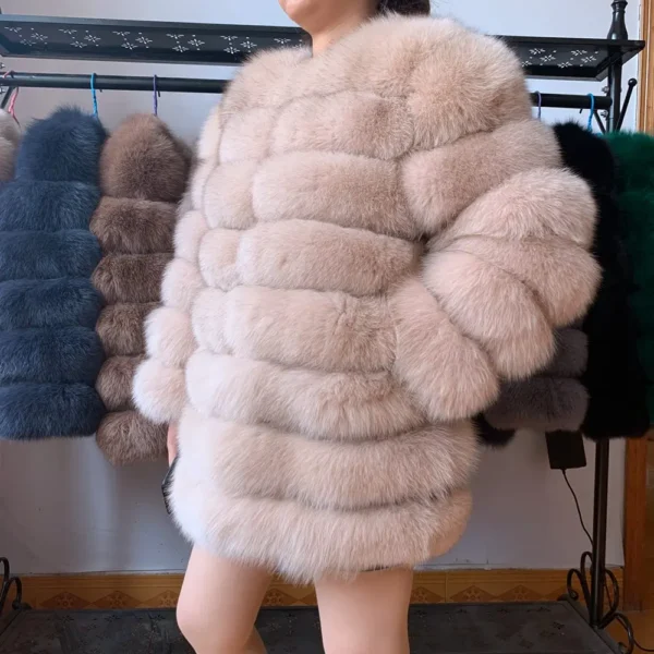 Women's Natural Fox Fur Long Coat 70cm 4-in-1 Fast Shipping Winter Warm Jacket - Image 4