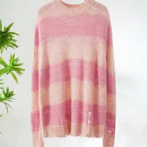 Women's V Neck Cable Knit Sweater Loose Pullover