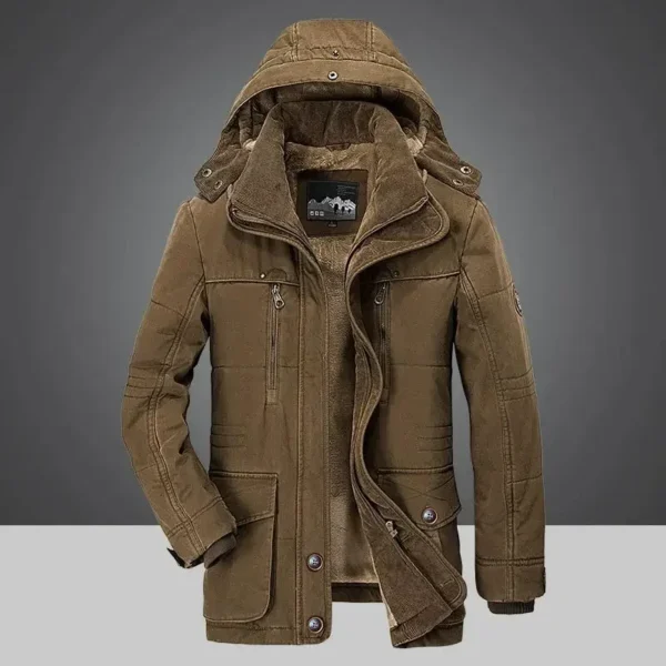 Men's Solid Parka Coat Large Size Winter Jacket with Velvet Lining and Multi Pockets - Image 2