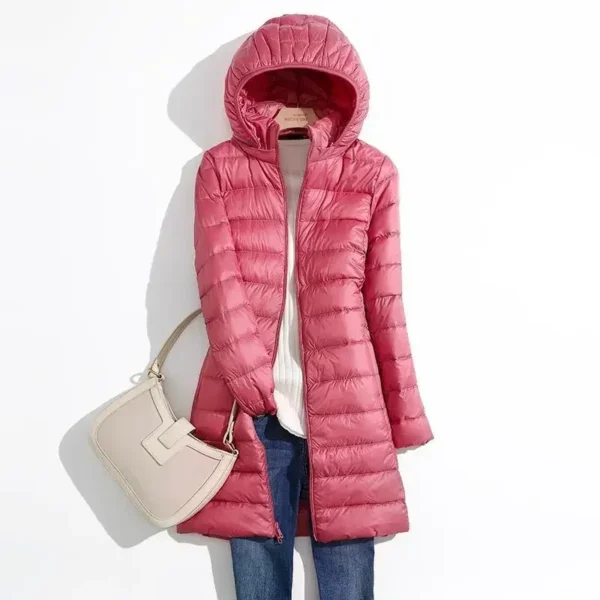 Plus Size Ultra Lightweight Long Puffer Jacket Hooded Korean Coat - Image 3