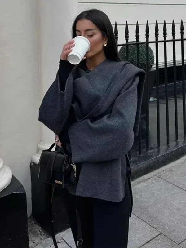 Chic Asymmetric Open Front Knit Coat - Image 6
