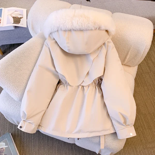 Women's Fleece Lined Hood Down Jacket Drawstring Padded Parka - Image 5