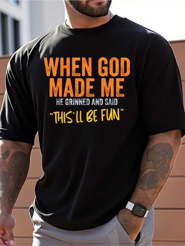 When God Made Me" Print Cotton T-Shirt for Men - Image 3