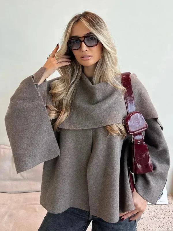 Women's Asymmetric Split Knitted Jacket Oversized Scarf Coat - Image 2