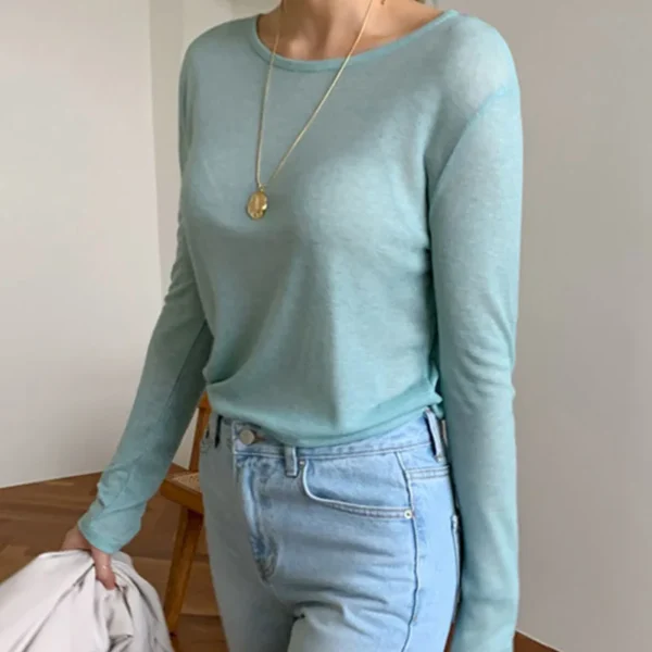 Women's See-Through Long Sleeve Slim Tee - Image 4