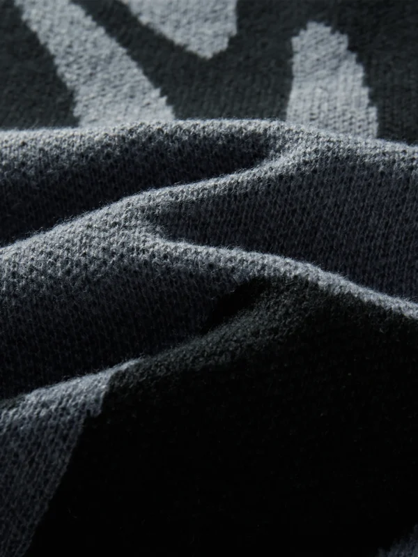 Men's Jacquard Pattern Pullover - Contrast Color Knit Sweater - Image 6