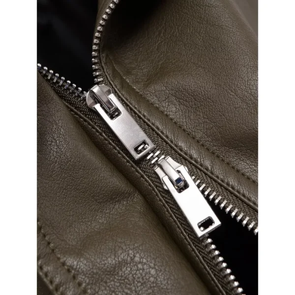 Women's Crop Leather Jacket Y2K Vintage Bomber Long Sleeve Top - Image 3